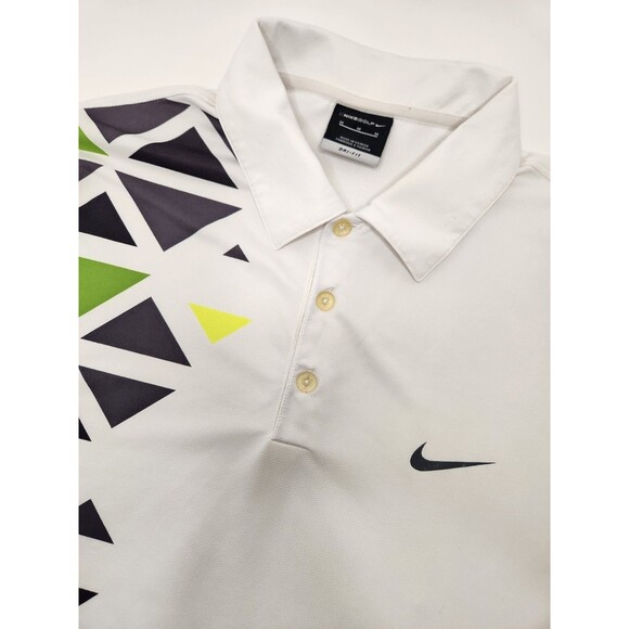 Nike Golf Shirt Men's M White Short Sleeve Polo Dri-Fit Stretch Geometric‎ Print - Picture 1 of 4